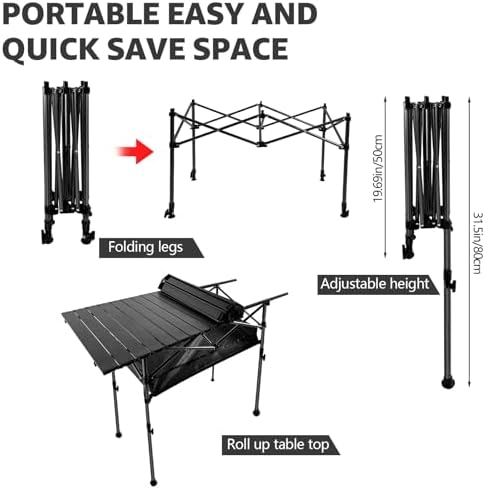 Aluminum Roll Top Camping Table, Adjustable Height Folding Table - Image 3