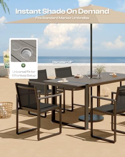 Full Grounded Outdoor Dining Set, Aluminum Patio Table and Chairs - Image 2