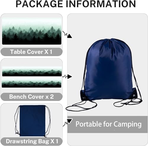 CAPSCEOLL Fitted Picnic Table Cover with Bench Covers 5ft - Green Forest - Image 6