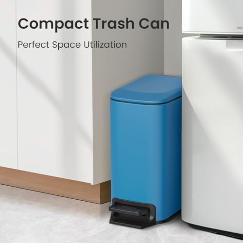 Cesun Small Bathroom Trash Can with Lid, 1.6 Gal, Soft Close, Blue - Image 3