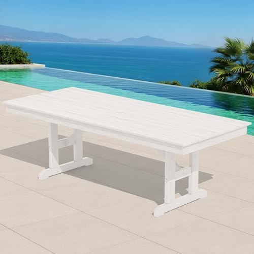 SERWALL Outdoor 84" HDPE Rectangular Dining Table for 6-8,All-Weather,White - Image 3