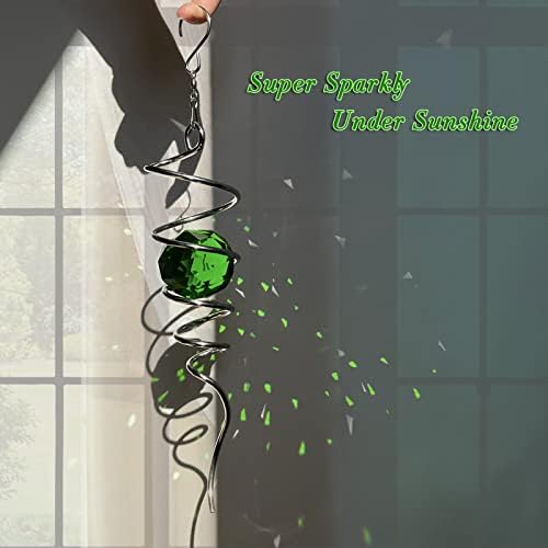 Fonmy Gazing Ball Spiral Tail -Decorative Wind Spinner Sun Catcher Rainbow Maker 11 inch Tail and 2 inch Green Crystal Orb. Indoor Outdoor Garden Decoration -13 inch Height - Image 6