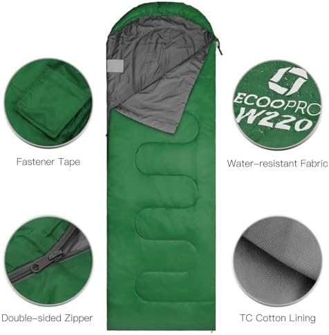ECOOPRO Warm Weather Sleeping Bag - Portable, Waterproof, Compact Lightweight, Comfort with Compression Sack - Great for Outdoor Camping, Backpacking & Hiking-83 L x 30" W Fits Adults - Image 2