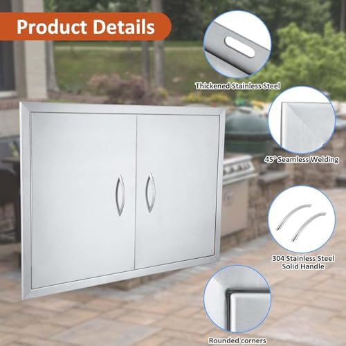 JIE JIN 31" W X 24" H Outdoor Kitchen Doors Double Doors Thickened 304 Brushed Stainless Steel BBQ Access Door BBQ Island Doors Outdoor Kitchen Accessories Door for Outdoor Kitchen BBQ Island - Image 3
