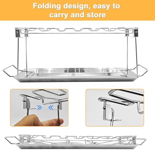 Drumstick Holder-2 Sets Chicken Leg Rack for Grill with Drip Tray, 14 Slots Durable Stainless Steel Drumstick Rack, Drumstick Holder Roaster Stand for Smoker Grill, Oven, BBQ Accessories - Image 4