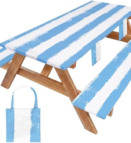 Wrakus Picnic Table Cover with Bench Covers Camping Essentials Waterproof Windproof Patio Outdoor Tablecloth with Storage Bag, Fitted Rectangle Tables and Seats Tablecover for Rv Owner Camper 72in by Wrakus
