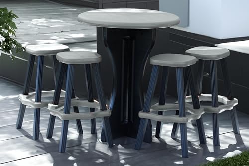 Patio Table Set with Four Barstools - Black Base with Deep Grey Accents - Perfect for Patio and Outdoor Spaces. Hardware Free Easy Assembly. Proudly Made in USA - Image 5