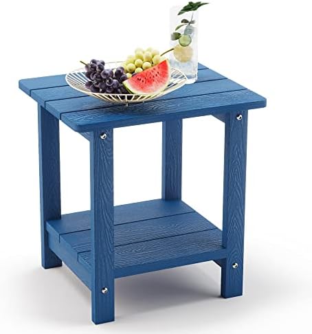 LUE BONA Outdoor Side Table, 2-Tier HDPS Small Patio Table, Navy Blue by LUEBONA