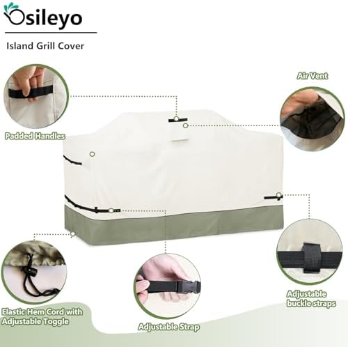 98 Inch Island Grill Cover - 600D Heavy Duty Waterproof All Weather Protection Outdoor Cover,Beige&Grayish Green - Image 3