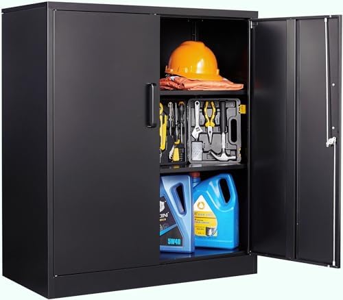SISESOL 36 inch Metal Storage Cabinet with Doors and Shelves,Small Garage Storage Cabinet with Lock,Black Metal Cabinets with Locking Doors for Home,Office,Short Garage Cabinets by SISESOL