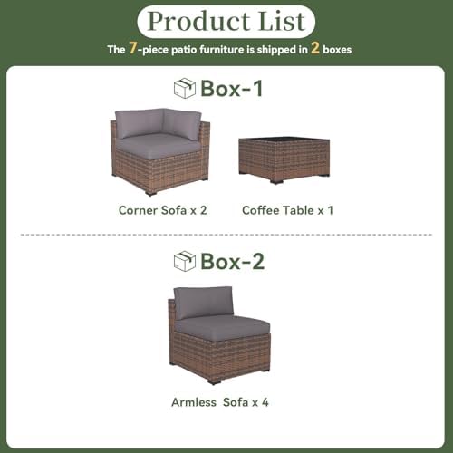 Aoxun 7 Piece Patio Furniture Set Wicker Rattan Patio Conversation Set - Image 4