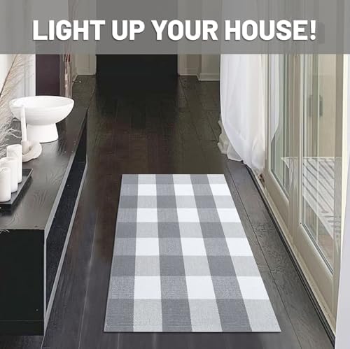 IOHOUZE 2x3 Buffalo Plaid Rug, Washable Outdoor Door Mat, Grey White - Image 4