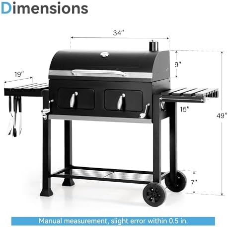 34-Inch Barrel Charcoal Grill with Side Tables for Outdoor Cooking BBQ - Image 5