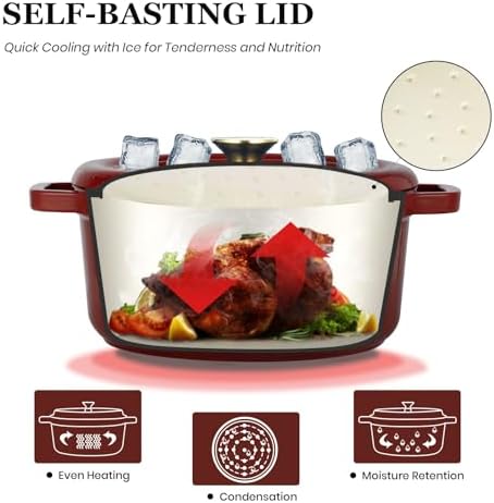 Overmont Enameled Cast Iron Dutch Oven - 5QT Pot with Lid Recipe Potholders - Image 2