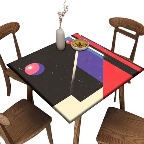 Outdoor Table Cloth Fitted, Modern Minimalism Pattern Printed on Washable Cover for Card Table, Suitable for Home Dining Camping BBQ, Fit for 28" x 28" Square Tables by JRBSZMI2