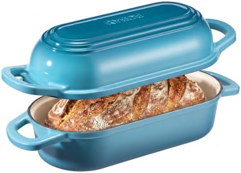 Oval Dutch Oven for Bread Baking,11.3x5.3 Enameled Cast Iron Bread Pan,Blue by RYEDE