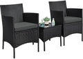 Yaheetech 3 Pieces Patio Porch Furniture Set, Outdoor PE Rattan Wicker Conversation Set with Soft Cushions, Glass Coffee Table & 2 Chairs for Garden/Deck/Courtyard/Poolside, Black/Gray by Yaheetech