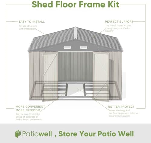 Patiowell 10x8 FT Outdoor Storage Shed with Floor Frame, Brown - Image 3