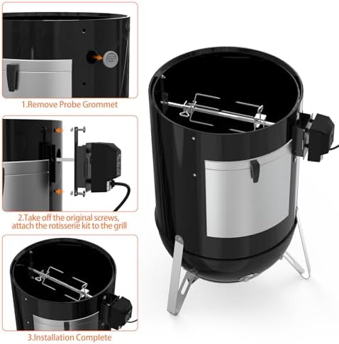 onlyfire Stainless Steel Grill Rotisserrie Kit for Weber 18-inch WSM Cooker - Image 4