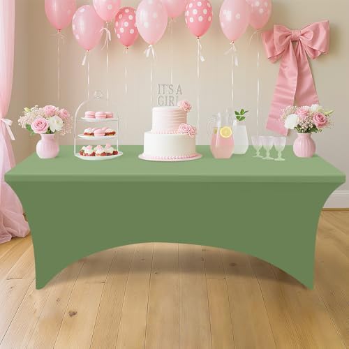 Smiry 2 Pack Spandex Table Cloth 4FT, Elastic Fitted Sage Green Tablecloth - Image 5