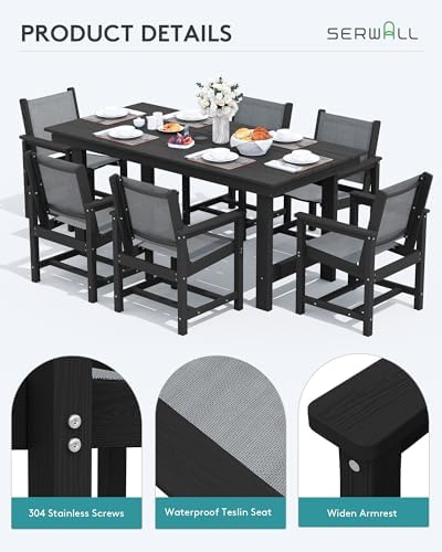 SERWALL 5 Pcs HDPE Patio Dining Set, HDPE Dining Set for 4, Black - Image 6