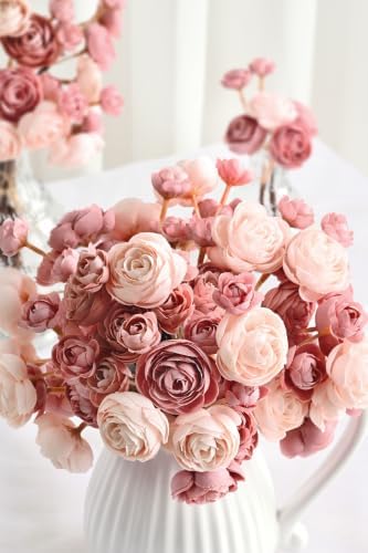 Waipfaru Ranunculus Artificial Flowers, 36Pcs 14In Fake Peonies Artificial Flowers, Dusty Rose Flower for Vase Silk Flower Real Touch Faux Peony Bulk for DIY Wedding Bouquet Home Bridal Shower Decor - Image 2