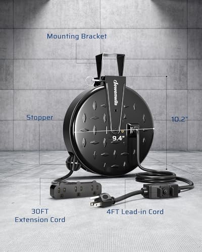 DEWENWILS Retractable Extension Cord Reel, Metal Reel with 30FT Power Cord - Image 2