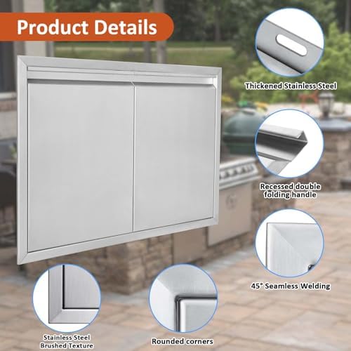 JIE JIN BBQ Access Door 31" W X 24" H Outdoor Kitchen Doors Double Doors Thickened 304 Stainless Steel Outdoor Kitchen Accessories Door for Indoor/Outdoor Kitchen Outdoor Cabinet BBQ Island - Image 3