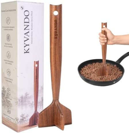 Teak Wood Meat Chopper, Hamburger Smasher,10.63 Inches by KYVANDO