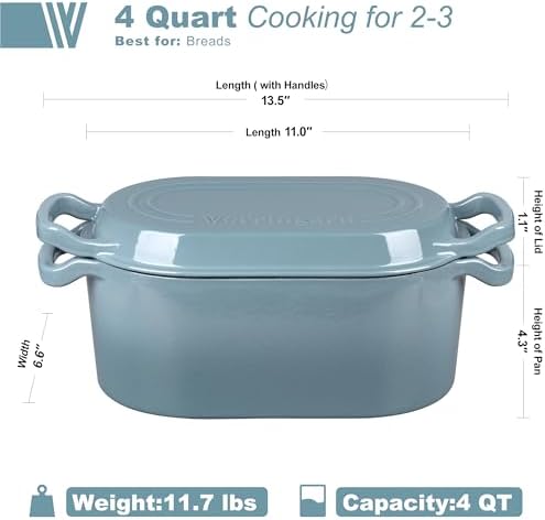 VORRINGARD Oval Dutch Oven Pot with Lid, Enamel Coating Cast Iron Bread Pans for Homemade Sourdough Bread Baking, Cooking, 4 Quart, Sea Salt - Image 2