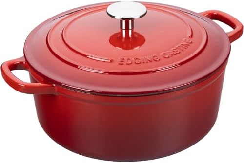 EDGING CASTING Enameled Cast Iron Dutch Oven Pot with Lid, 7 Quart, Round Dutch Ovens, Bread Oven Dual Handles, for Bread Baking, Oven Safe up to 500°F, Red - Image 4