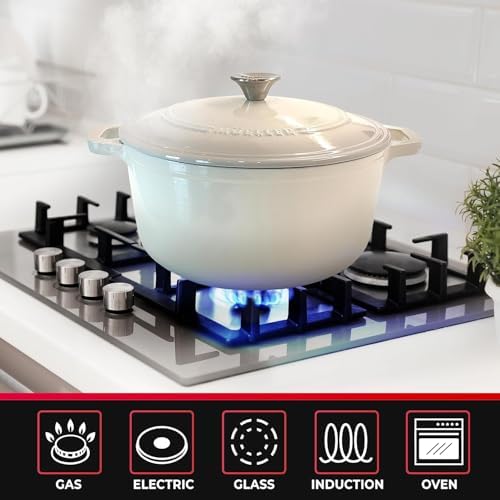 MUELLER HOME 4.5 QT Enameled Cast Iron Dutch Oven, Heavy-Duty Casserole Dish and Braiser Pan with Lid and Stainless Knob, Oven-Safe up to 500° F & Across All Cooktops, Oyster White - Image 5