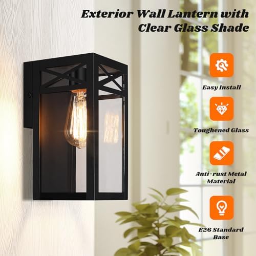 Outdoor Wall Light Fixtures, Black Exterior Waterproof Lanterns, 2-Pack - Image 4