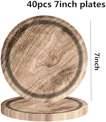 80 Pcs Wood Grain Paper Plates Birthday Decorations Party Disposable Tableware for Lumberjack Camping Hunting Theme Party Supplies, Serves 40 guests (Style B) - Image 2