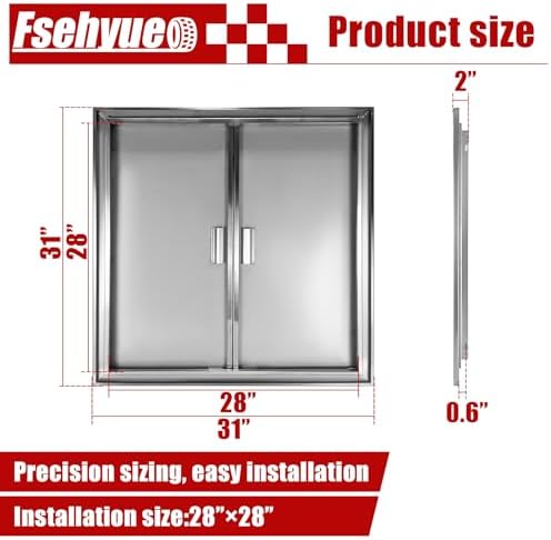 Outdoor Kitchen Door 31'' W x 31'' H Double BBQ Access Door Stainless Steel Flush Mount Doors Wall Vertical Doors with Handle Suitable for Grilling Station BBQ Island Outside Cabinet - Image 4