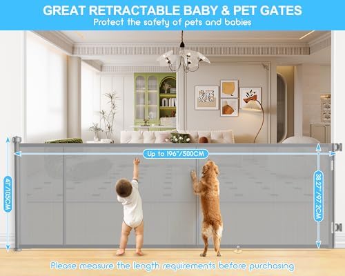 EZIGO 196 Inch Retractable Baby Gates, 41 Inch Extra Tall Retractable Gate - Image 2