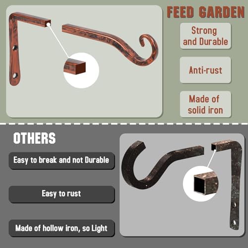 FEED GARDEN 2 Pack 10 Inch Hanging Plant Bracket Wall Hooks Decorative Plant Hangers for Outdoor Hanging Bird Feeders, Wind Chimes, Plant Baskets, Antique Bronze - Image 4