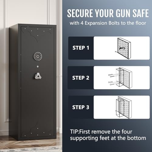Kaer 12-21 Gun Safe for Rifles and Pistols, Up to 17 Long rifle Cabinet and 4 Pistols with 3 Gun Racks, Removable Shelf for AR-15, Scoped Rifles, Shotguns, Keypad Lock Mute/Alarm/LED for Home, Garage - Image 6