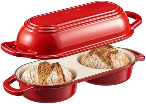 Enameled Cast Iron Bread Loaf Pan with Lid,Double Sourdough Baking Pan(Red) by RYEDE