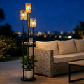 Solar Outdoor Floor Lamp Waterproof, Cordless Outdoor Lamps for Patio with Shelves Plant Stand, Rattan Solar Lamp for Outside, Wireless Outdoor Light for Yard Garden Deck Porch Decor by Stepeak