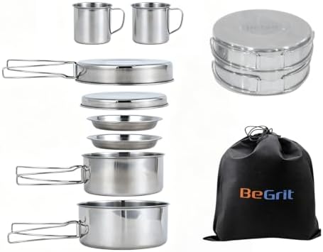 BeGrit Stainless Steel Camping Cookware Pot and Pan Set for Backpacking by BeGrit