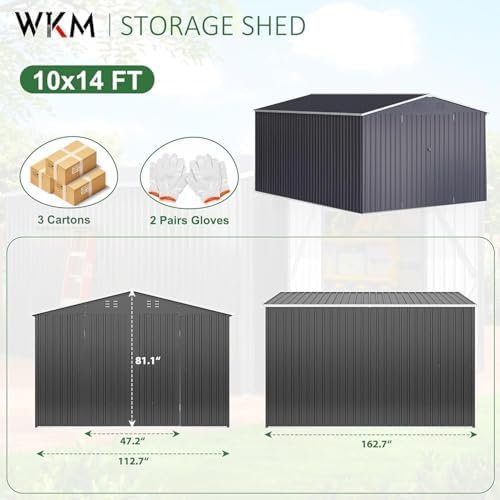 WKM 10x14 FT Outdoor Storage Shed for Backyard, Patio Lawn, Black - Image 3
