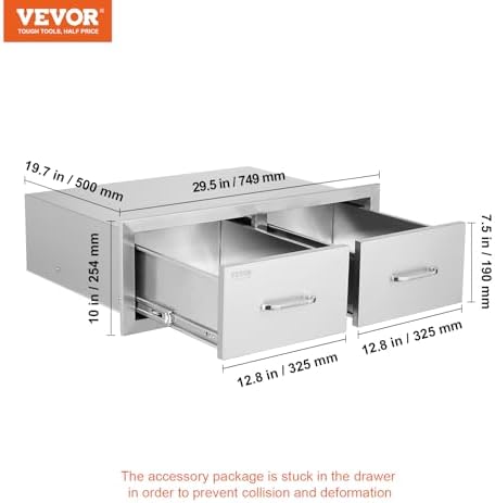 VEVOR Outdoor Kitchen Drawers 30"W x 10"H x 20"D Stainless Steel - Image 3