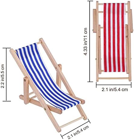 Dollhouse Miniature Furniture Accessories Foldable Wooden Beach Chair Mini Longue Deck Chair Doll House Ornament Kits for DIY Fairy Garden Dollhouse Decoration - Pack of 4 - Image 2