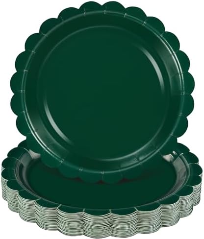 NatNarr 30 Pcs Dark Green Plates 9 Inch Scalloped Green Paper Plates by NatNarr