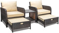 LEVELEVE Balcony Furniture 5 Piece Patio Conversation Set, PE Wicker Rattan Outdoor Lounge Chairs with Soft Cushions 2 Ottoman&Glass Table for Porch, Lawn-Brown Wicker by Enjoyyourlife