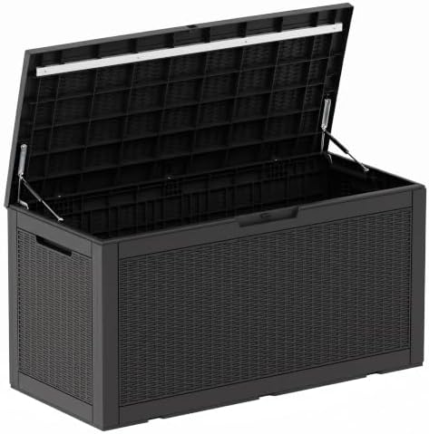 Deck Box 170 Gal Waterproof Outdoor Storage Patio Organizer Black by ASKPASS