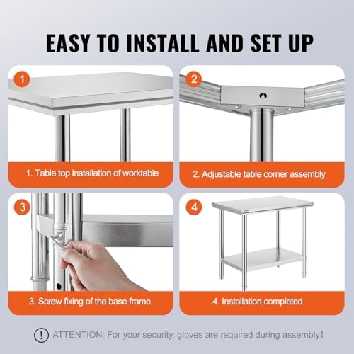 Vevor Stainless Steel 900x600x800 mm Commercial Kitchen Prep & Heavy Duty Metal Work Table with Adjustable Feet for Restaurant, Home and Hotel : Industrial & Scientific - Image 6