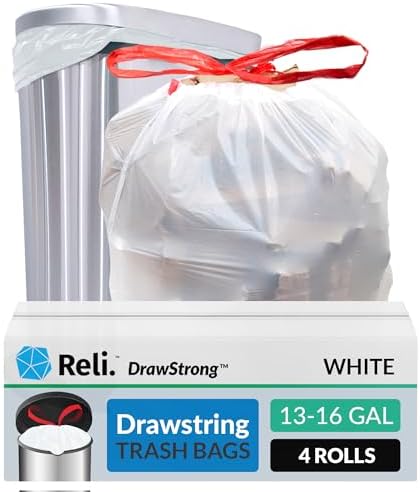 Reli. Tall Kitchen Drawstring Trash Bags 13 Gallon | 500 Count Bulk, White by Reli