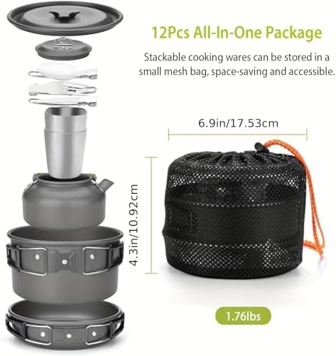 Camping Cookware Set(Green), Portable Backpacking Gear with Kettle, Pot, Pan, Cups & Foldable Cutlery, Lightweight Outdoor Cooking Kit for 2-3 People, Ideal for Hiking, Picnic & Camping - Image 5